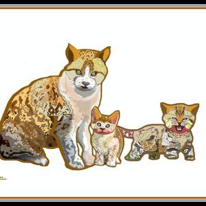 FAMILY - Mother Cat and Kitten Siblings - Art for Kid's Room.